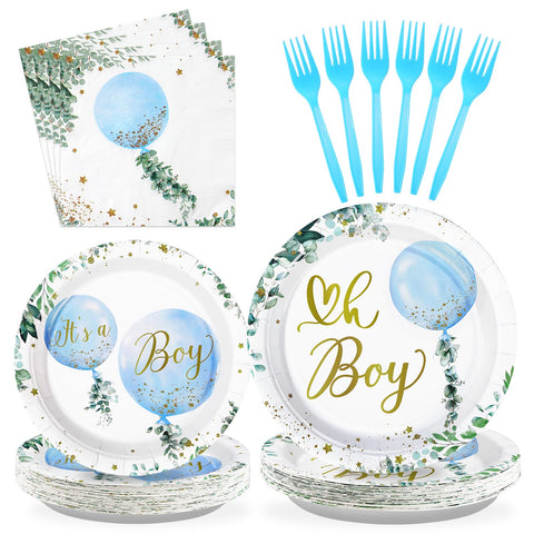 96 Pcs Blue Balloon Party Plates and Napkins - Grencian