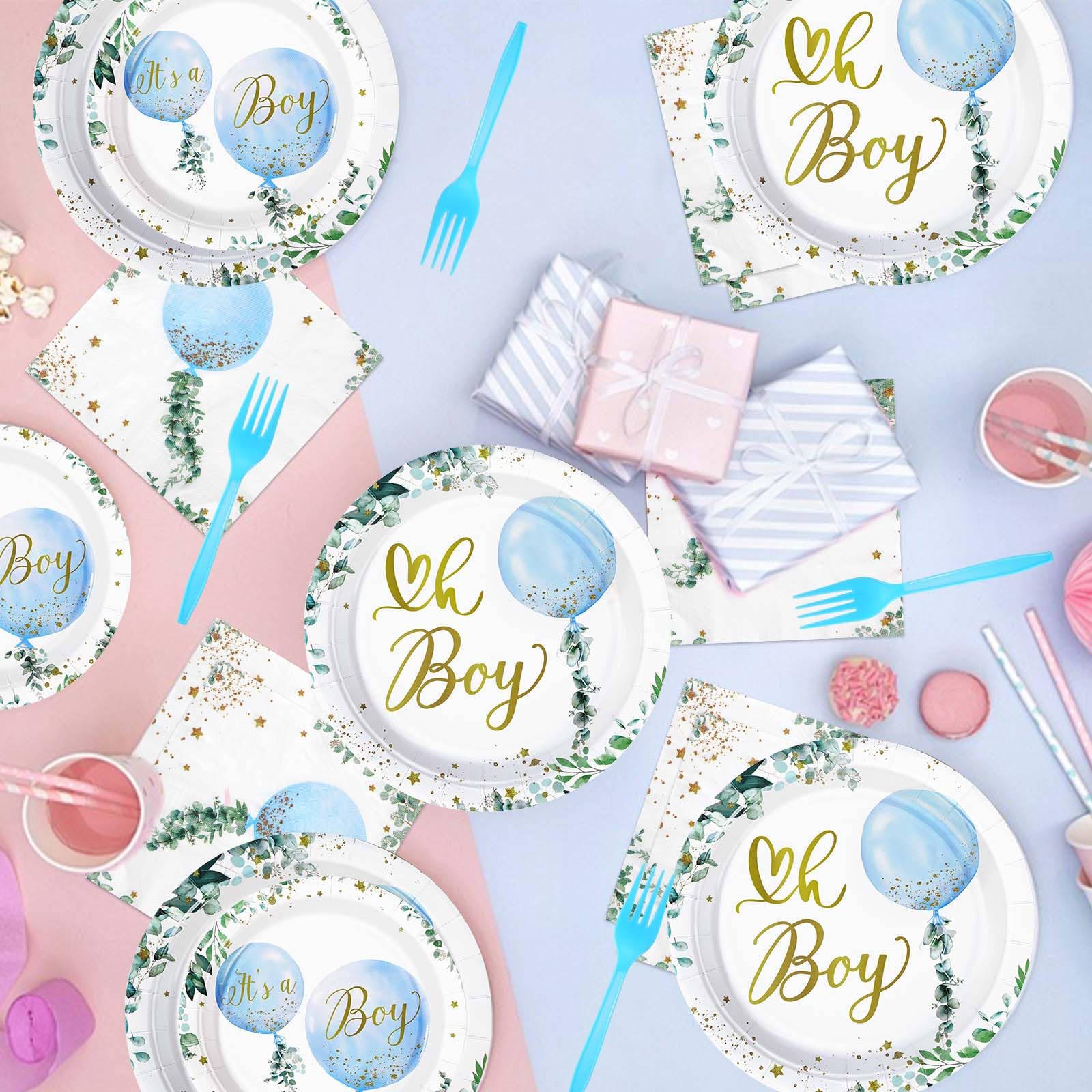 96 Pcs Blue Balloon Party Plates and Napkins - Grencian