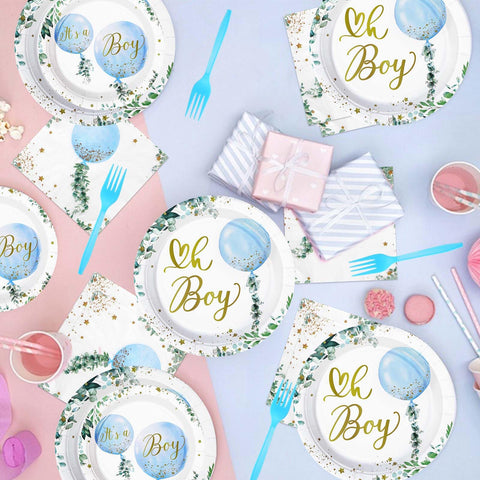 96 Pcs Blue Balloon Party Plates and Napkins - Grencian