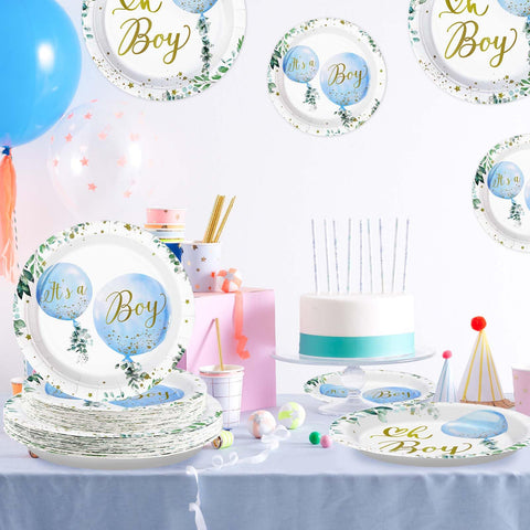 96 Pcs Blue Balloon Party Plates and Napkins - Grencian