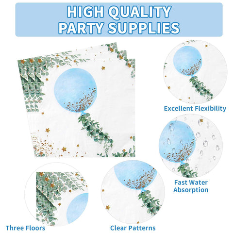 96 Pcs Blue Balloon Party Plates and Napkins - Grencian