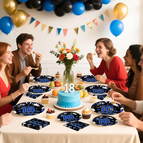 96 Pcs Blue Black 18th Birthday Party Plates and Napkins - Grencian