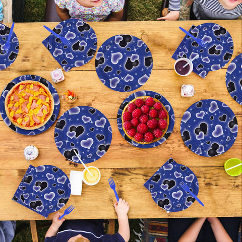 96 Pcs Blue Black Heart Party Plates and Napkins - Grencian