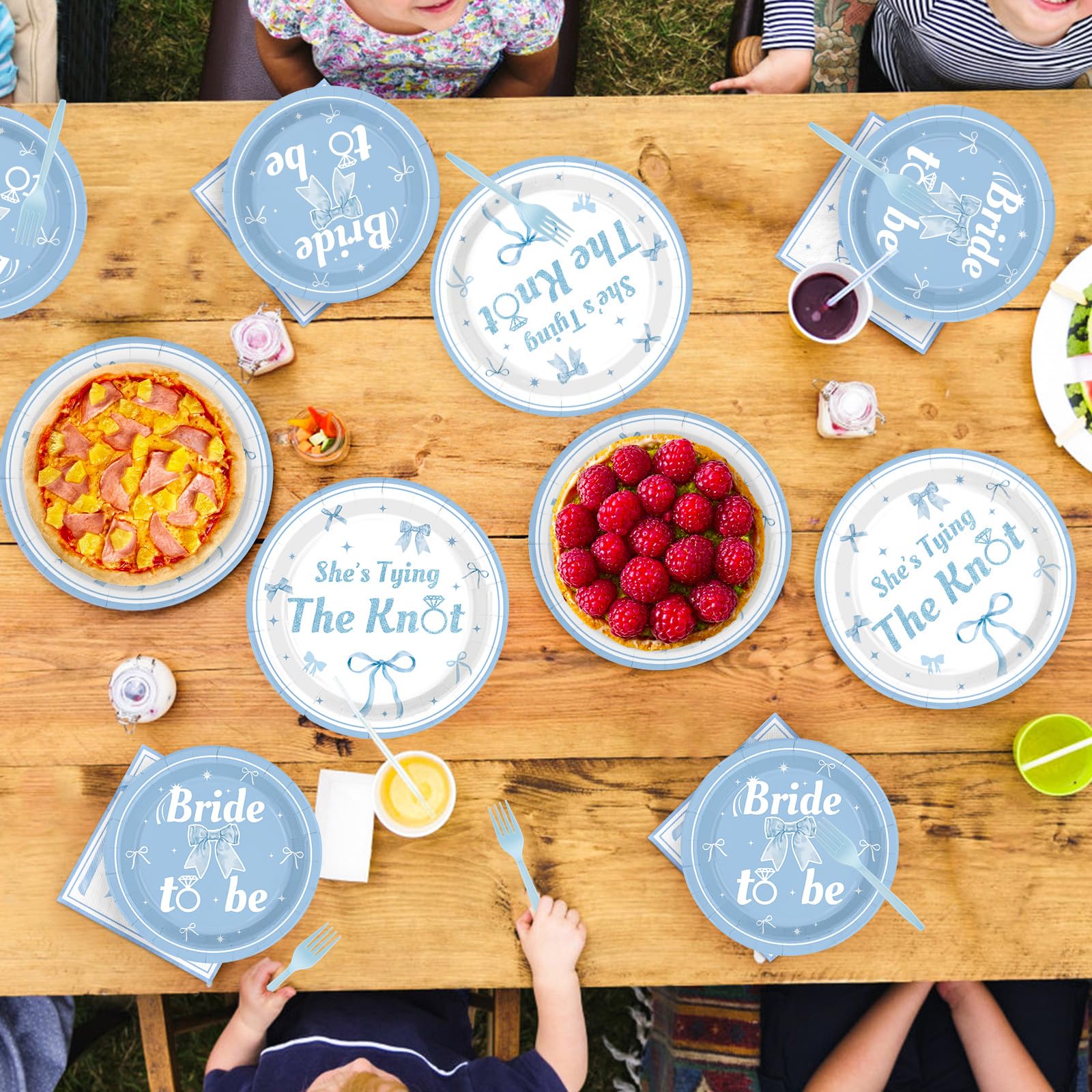 96 Pcs Blue Bow Bridal Shower Party Plates and Napkins - Grencian