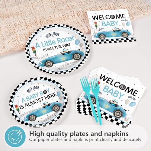 96 Pcs Blue Car Baby Shower Party Plates and Napkins - Grencian