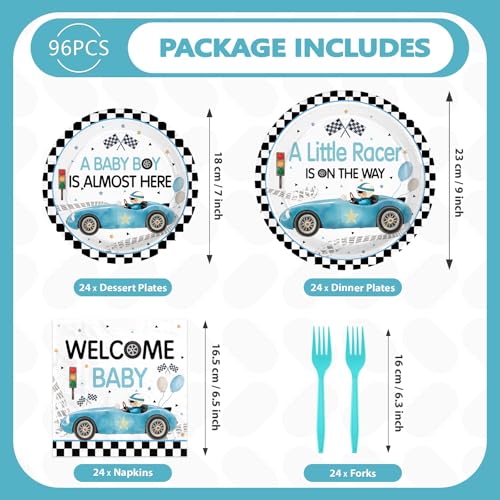 96 Pcs Blue Car Baby Shower Party Plates and Napkins - Grencian