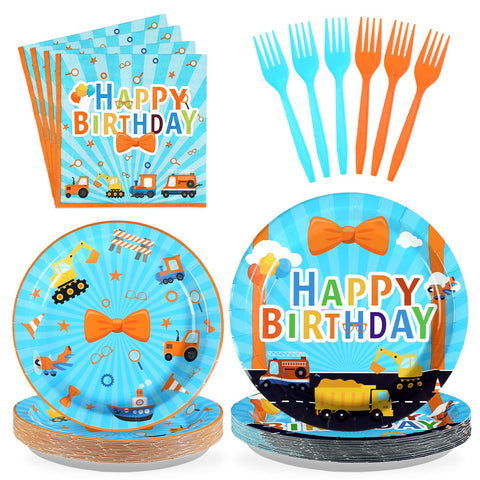 96 Pcs Blue Cartoon Birthday Party Plates and Napkins - Grencian