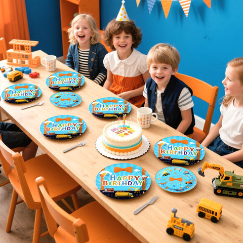 96 Pcs Blue Cartoon Birthday Party Plates and Napkins - Grencian