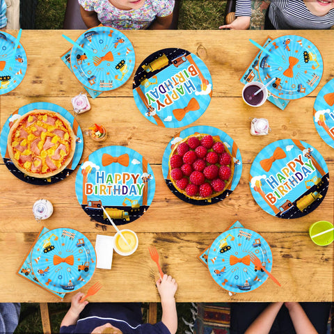 96 Pcs Blue Cartoon Birthday Party Plates and Napkins - Grencian