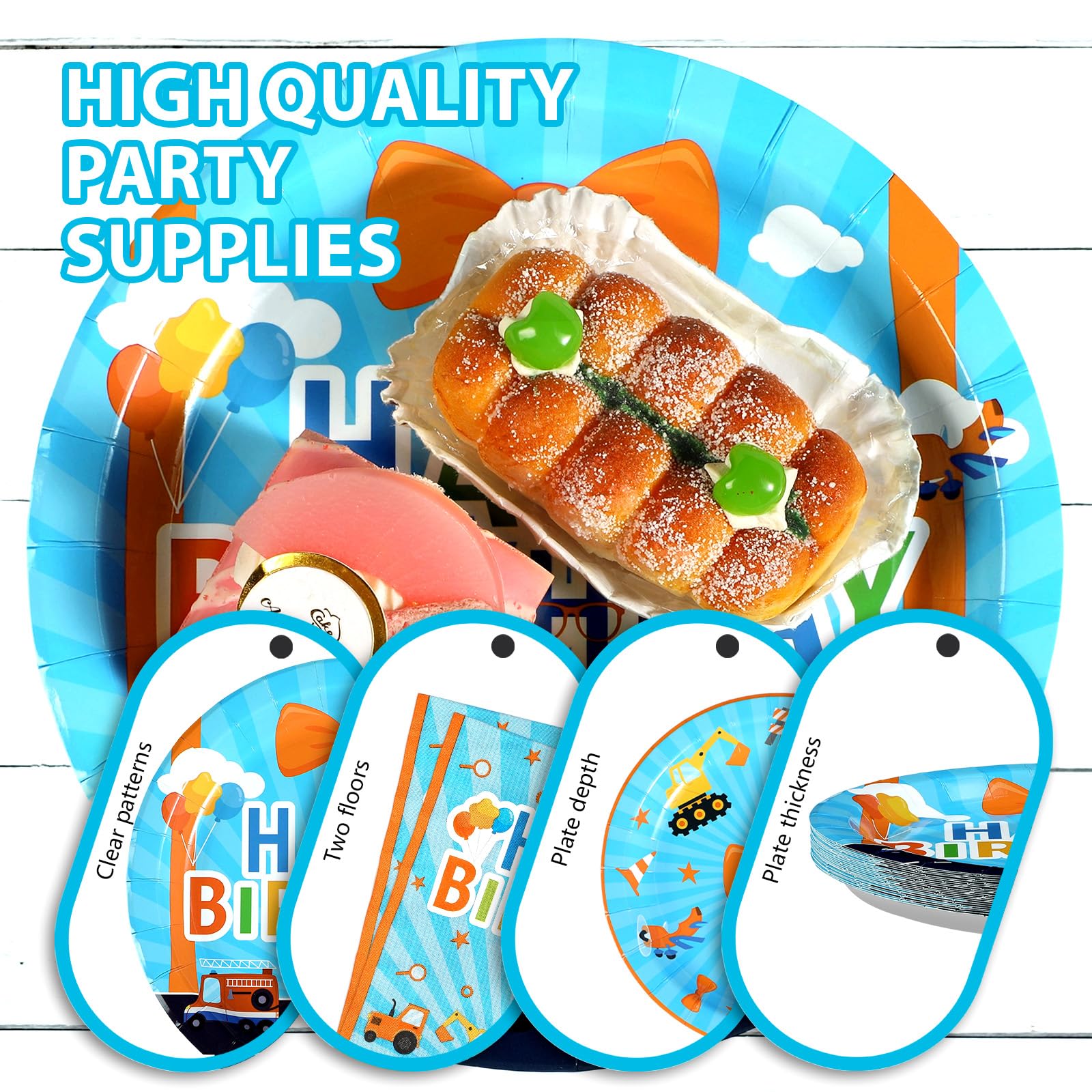 96 Pcs Blue Cartoon Birthday Party Plates and Napkins - Grencian