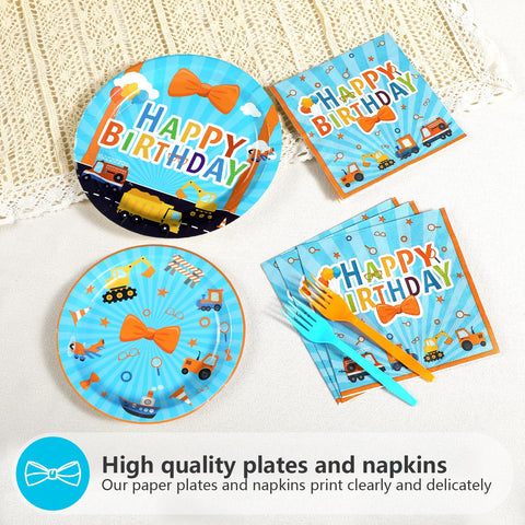 96 Pcs Blue Cartoon Birthday Party Plates and Napkins - Grencian