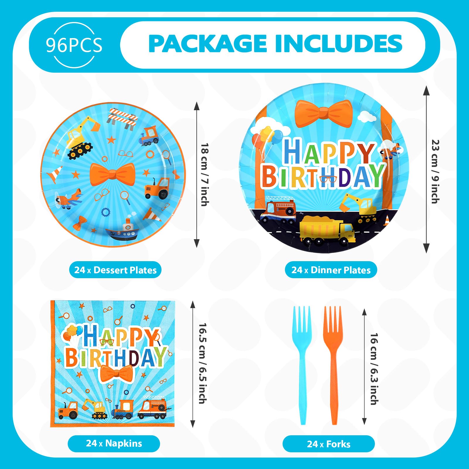 96 Pcs Blue Cartoon Birthday Party Plates and Napkins - Grencian