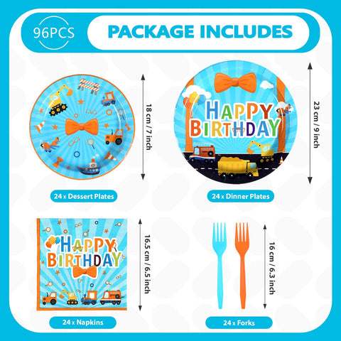 96 Pcs Blue Cartoon Birthday Party Plates and Napkins - Grencian
