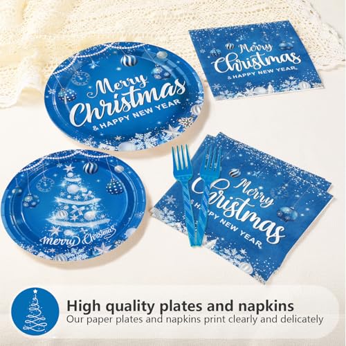 96 Pcs Blue Christmas Party Plates and Napkins - Grencian