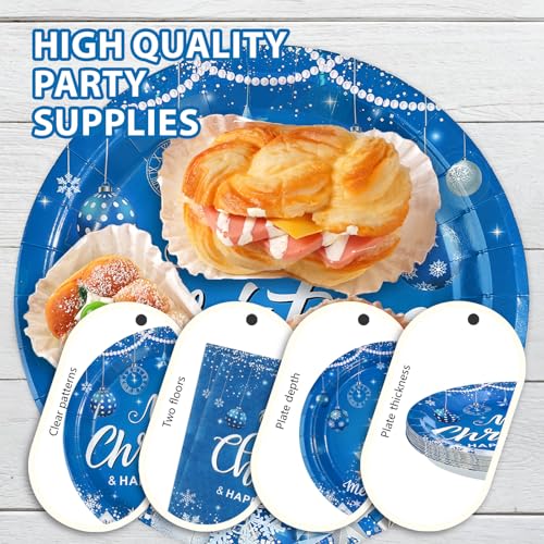 96 Pcs Blue Christmas Party Plates and Napkins - Grencian
