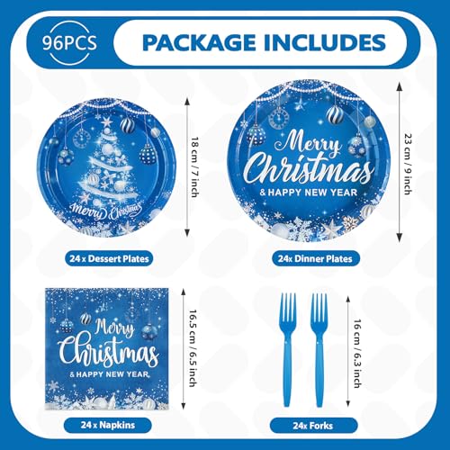 96 Pcs Blue Christmas Party Plates and Napkins - Grencian