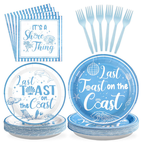 96 Pcs Blue Coastal Bachelorette Party Plates and Napkins - Grencian