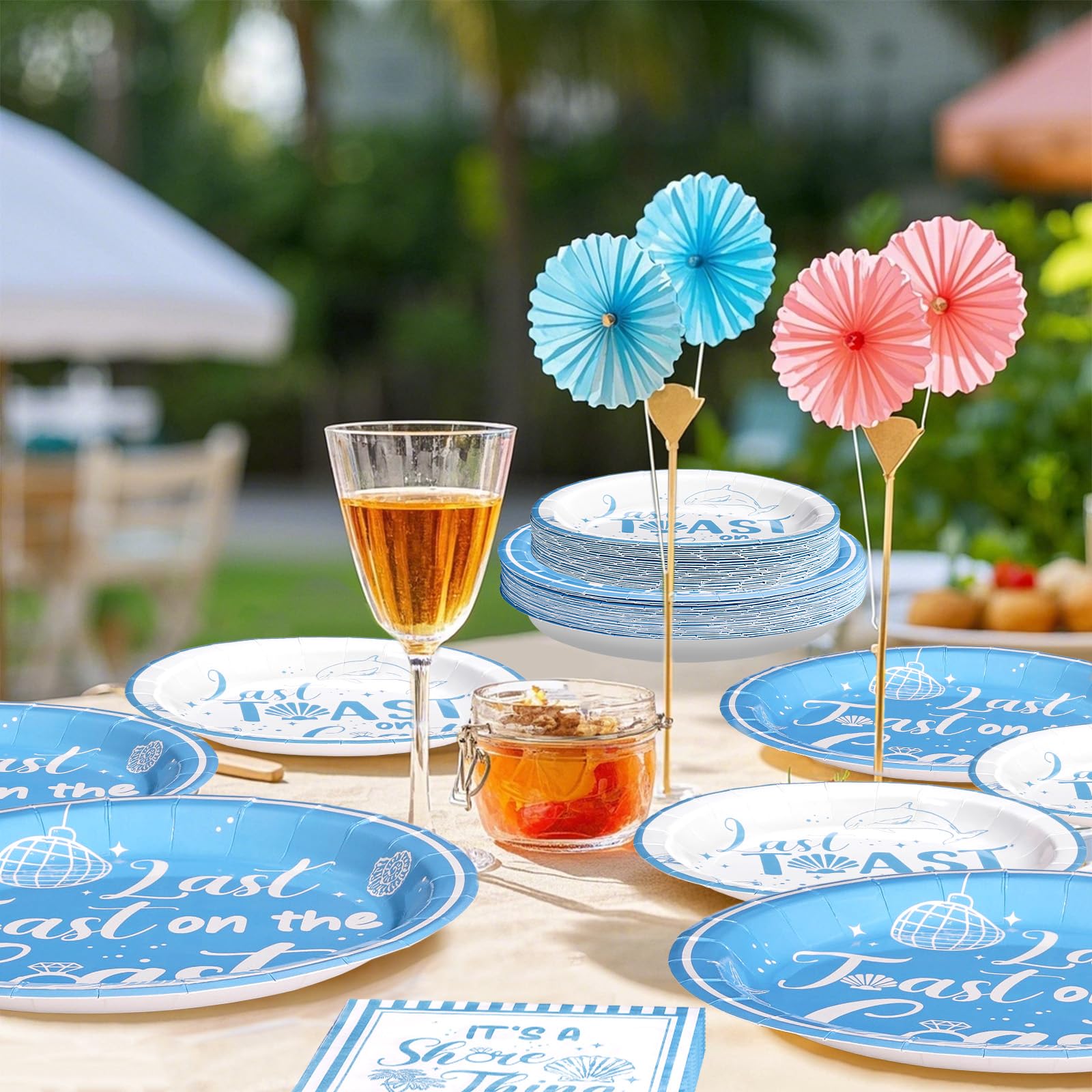 96 Pcs Blue Coastal Bachelorette Party Plates and Napkins - Grencian