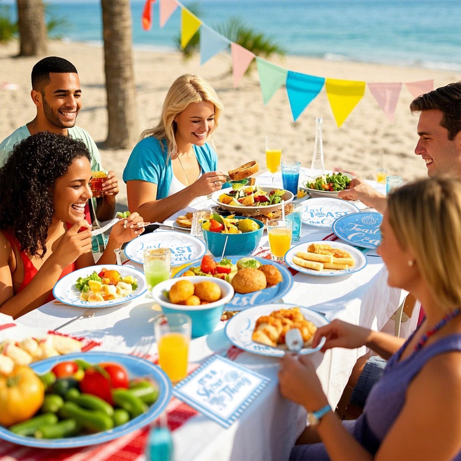 96 Pcs Blue Coastal Bachelorette Party Plates and Napkins - Grencian