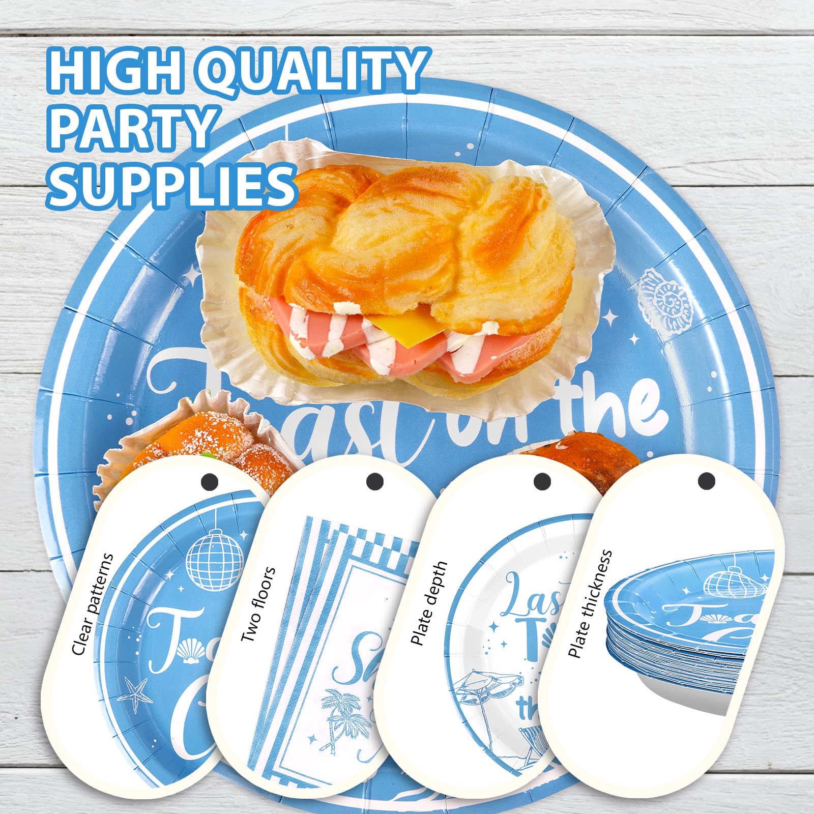 96 Pcs Blue Coastal Bachelorette Party Plates and Napkins - Grencian