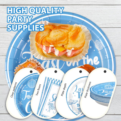 96 Pcs Blue Coastal Bachelorette Party Plates and Napkins - Grencian