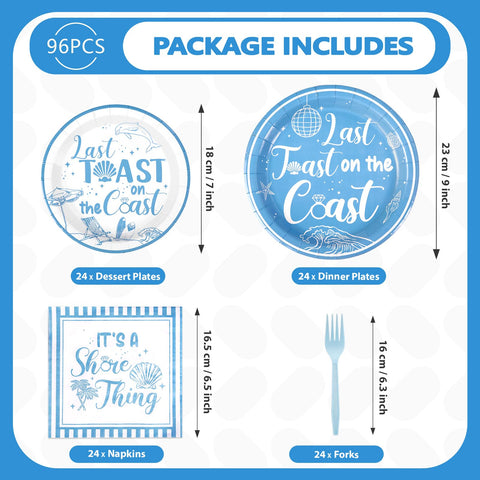 96 Pcs Blue Coastal Bachelorette Party Plates and Napkins - Grencian