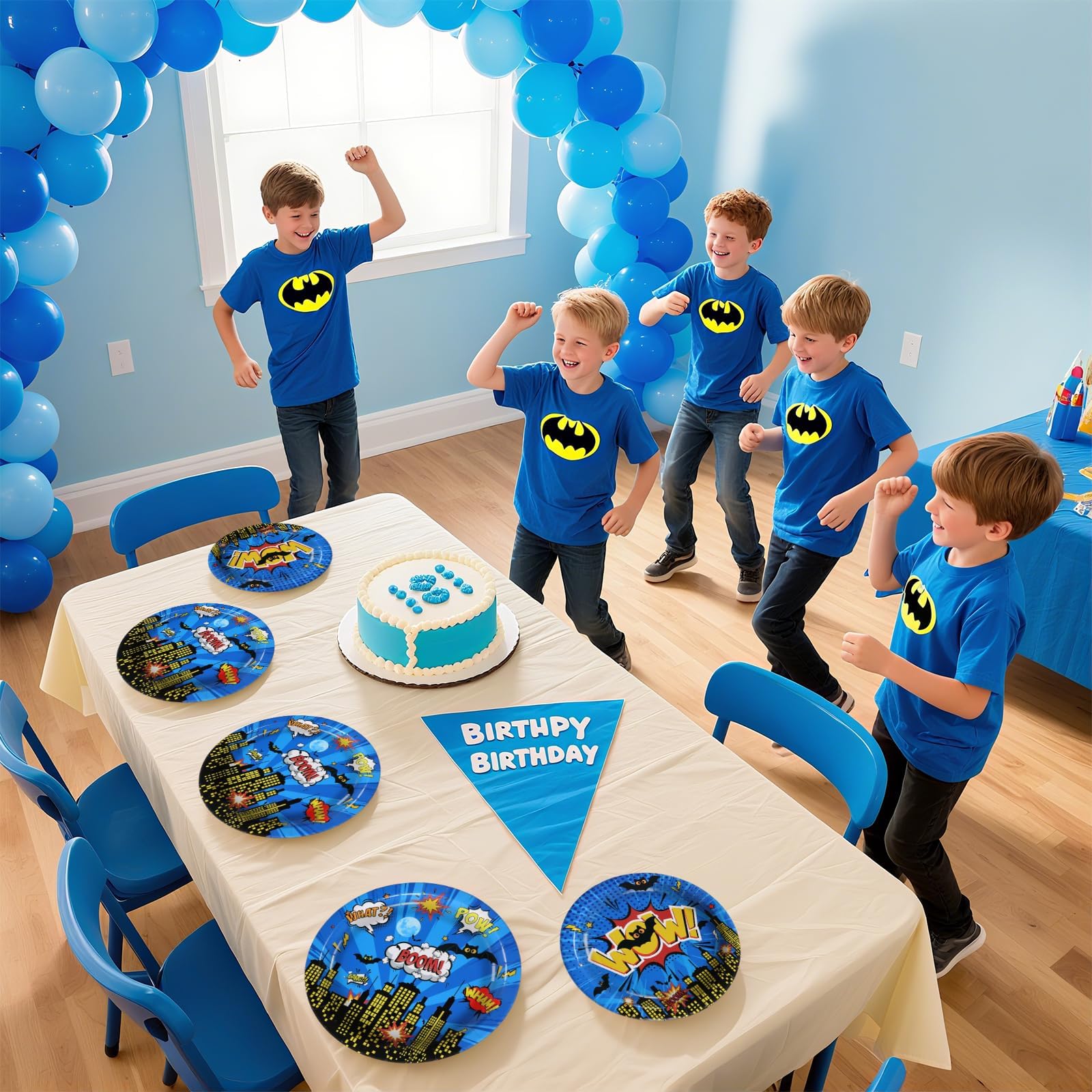 96 Pcs Blue Comic Hero Party Plates and Napkins - Grencian