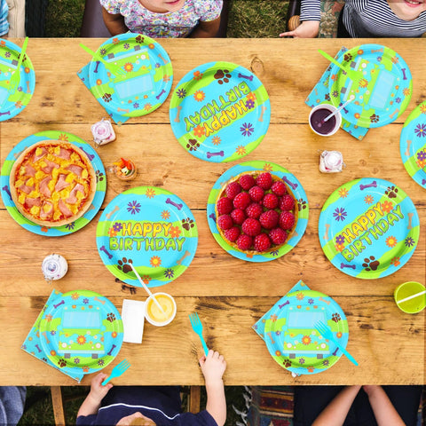 96 Pcs Blue Green Cartoon Birthday Party Plates and Napkins - Grencian