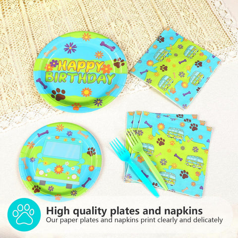 96 Pcs Blue Green Cartoon Birthday Party Plates and Napkins - Grencian
