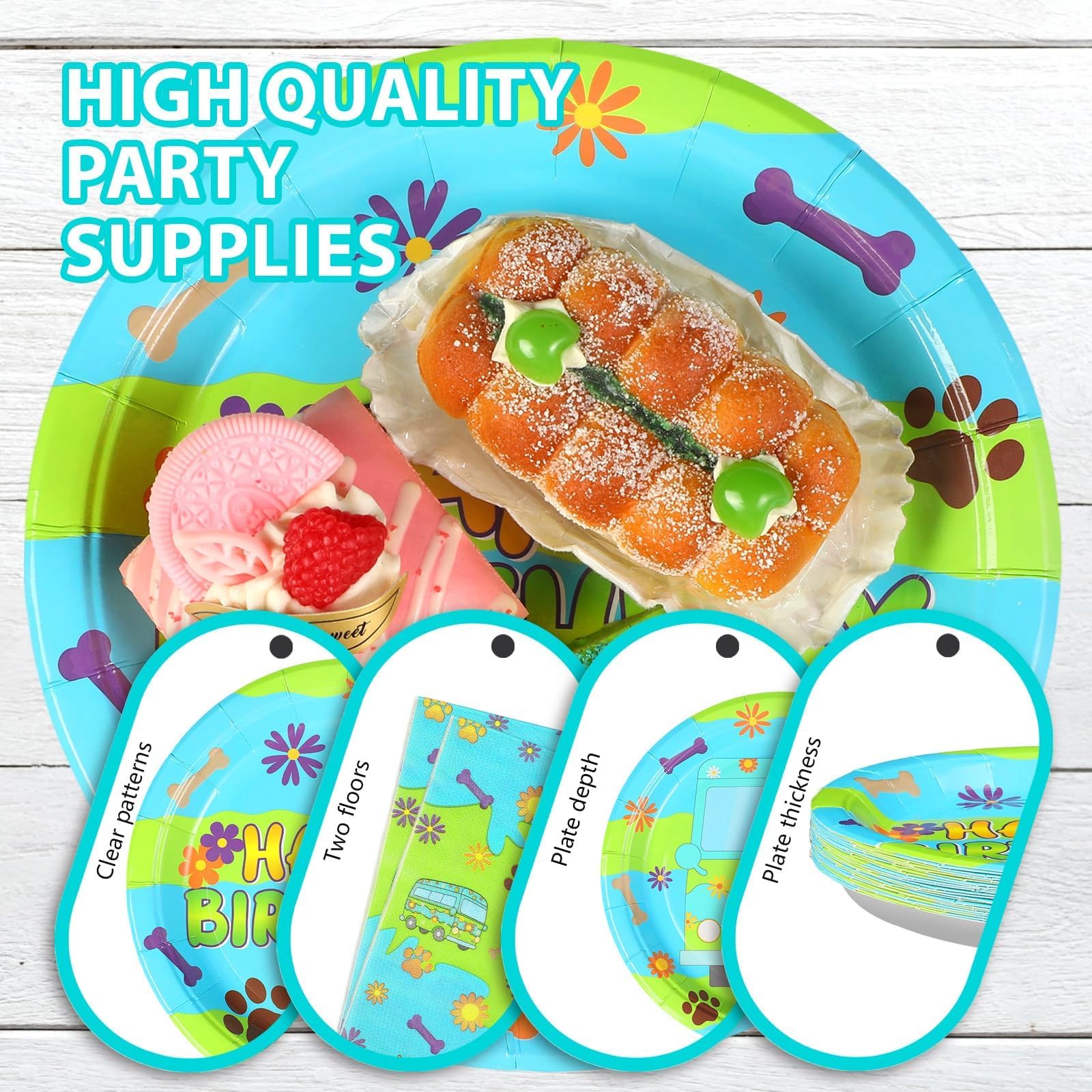 96 Pcs Blue Green Cartoon Birthday Party Plates and Napkins - Grencian