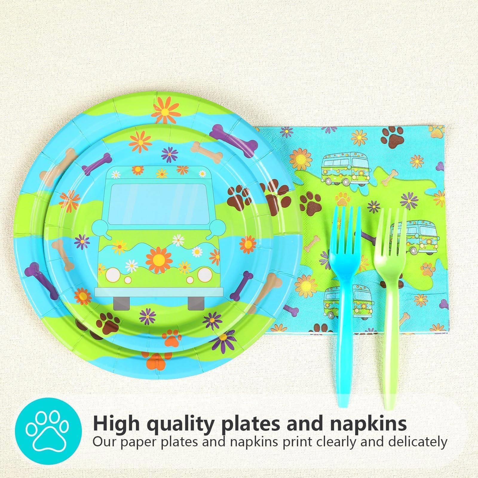 96 Pcs Blue Green Cartoon Birthday Party Plates and Napkins - Grencian