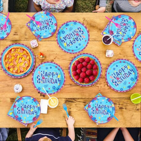 96 Pcs Blue Hawaiian Birthday Party Plates and Napkins - Grencian