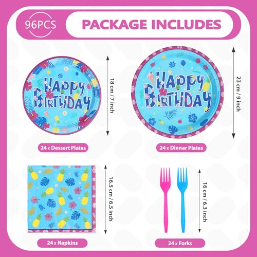 96 Pcs Blue Hawaiian Birthday Party Plates and Napkins - Grencian