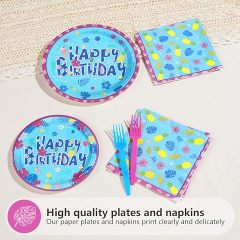 96 Pcs Blue Hawaiian Birthday Party Plates and Napkins - Grencian