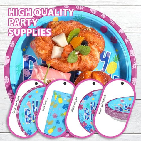 96 Pcs Blue Hawaiian Birthday Party Plates and Napkins - Grencian