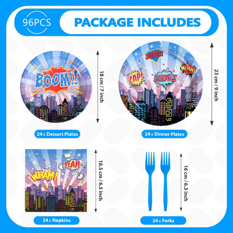 96 Pcs Blue Hero Party Plates and Napkins - Grencian