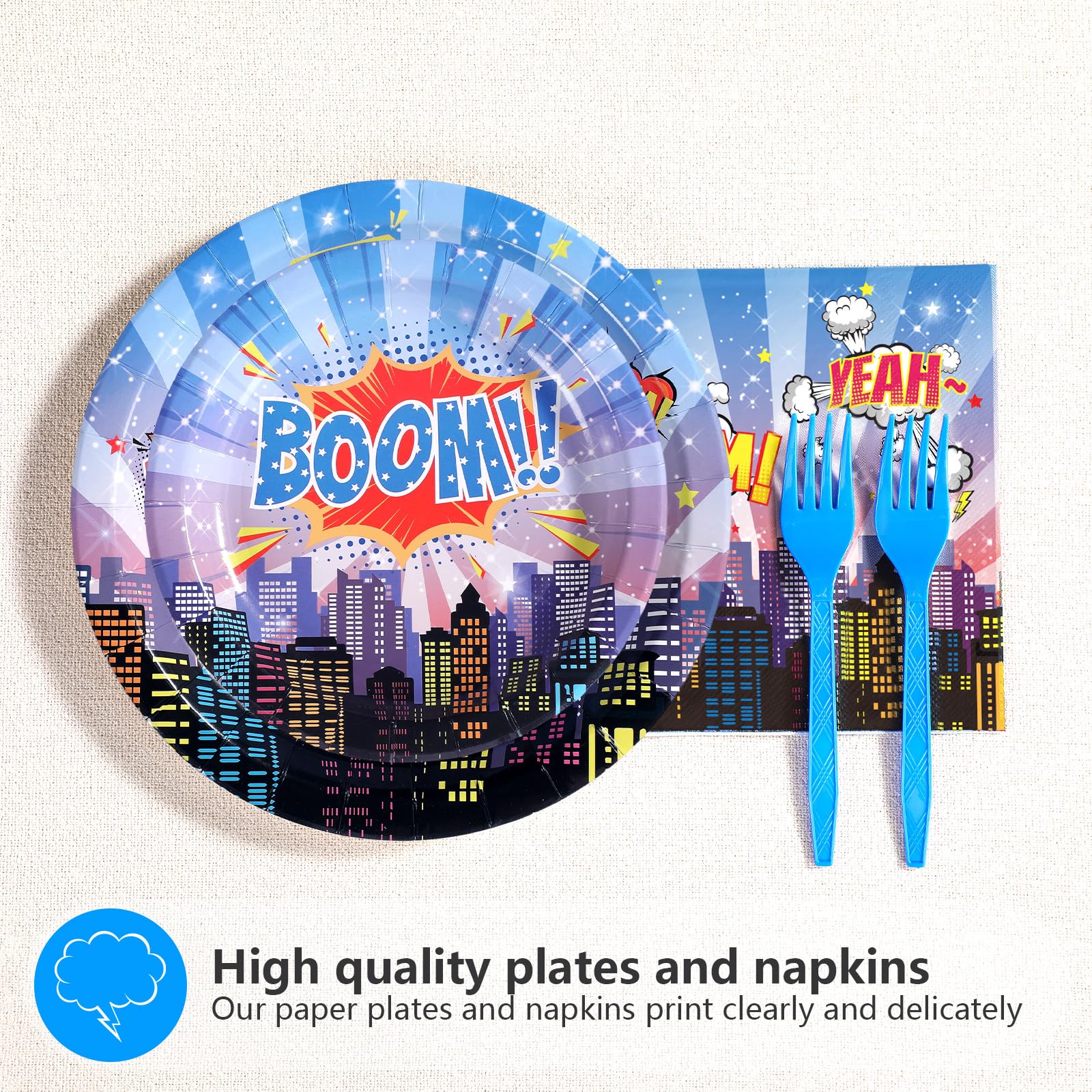 96 Pcs Blue Hero Party Plates and Napkins - Grencian