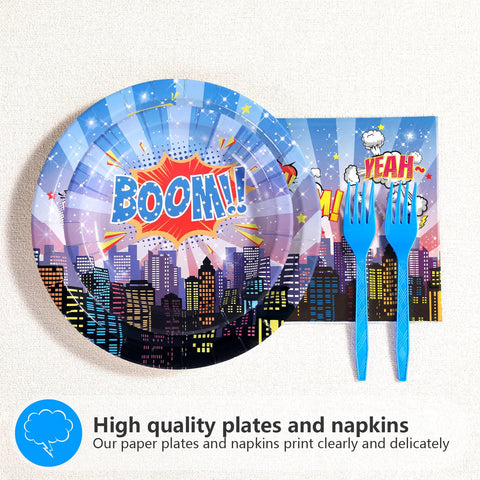 96 Pcs Blue Hero Party Plates and Napkins - Grencian
