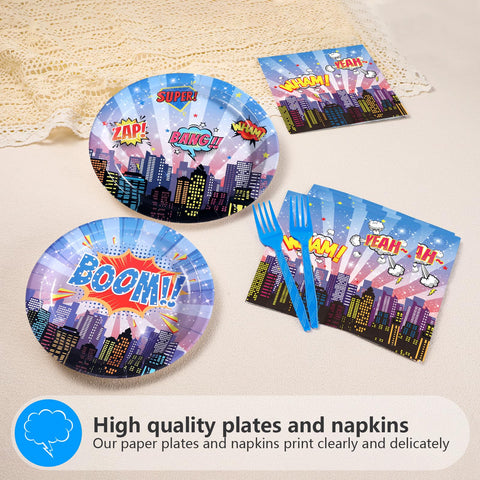 96 Pcs Blue Hero Party Plates and Napkins - Grencian