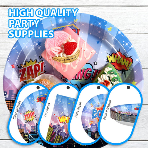 96 Pcs Blue Hero Party Plates and Napkins - Grencian