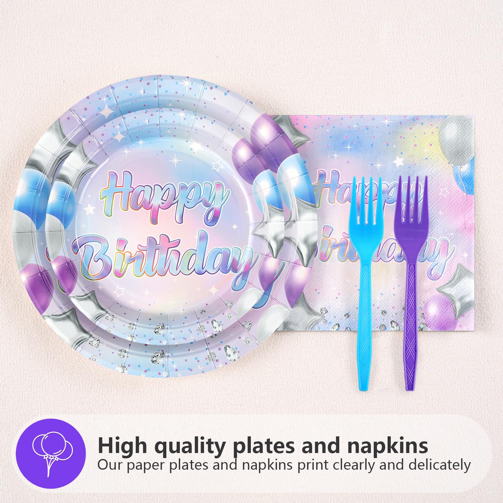 96 Pcs Blue Iridescent Birthday Party Plates and Napkins - Grencian