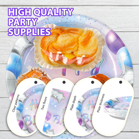 96 Pcs Blue Iridescent Birthday Party Plates and Napkins - Grencian