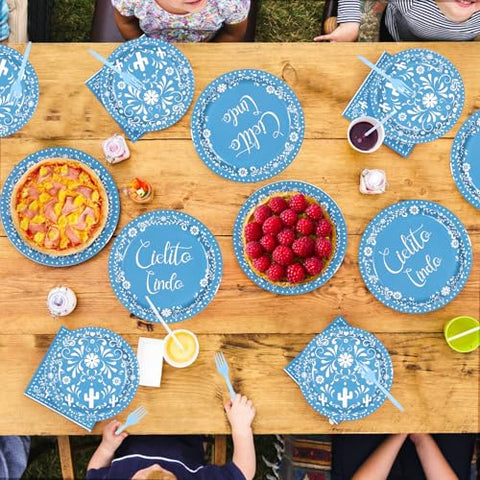 96 Pcs Blue Mexican Baby Shower Party Plates and Napkins - Grencian