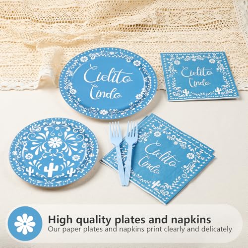 96 Pcs Blue Mexican Baby Shower Party Plates and Napkins - Grencian