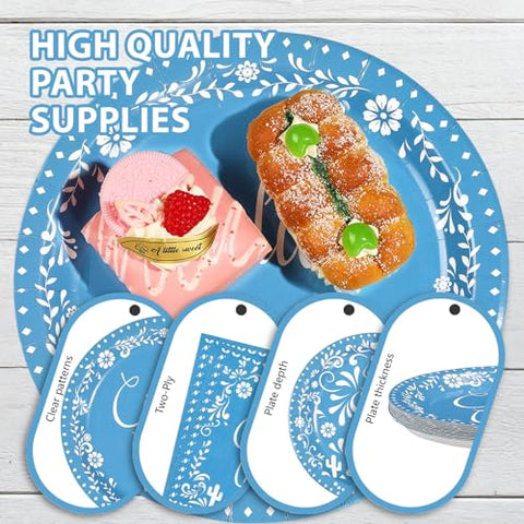 96 Pcs Blue Mexican Baby Shower Party Plates and Napkins - Grencian