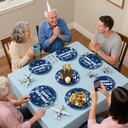 96 Pcs Blue Silver Retirement Party Plates and Napkins - Grencian