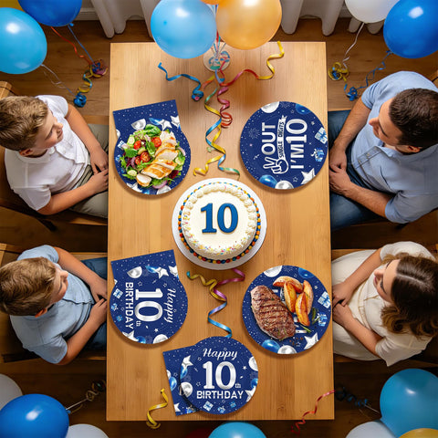 96 Pcs Blue Sliver 10th Birthday Party Plates and Napkins - Grencian