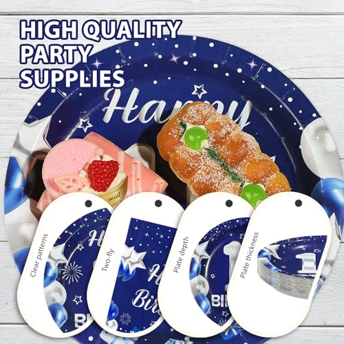 96 Pcs Blue Sliver 11th Birthday Party Plates and Napkins - Grencian