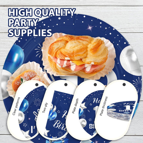 96 Pcs Blue Sliver 12th Birthday Party Plates and Napkins - Grencian