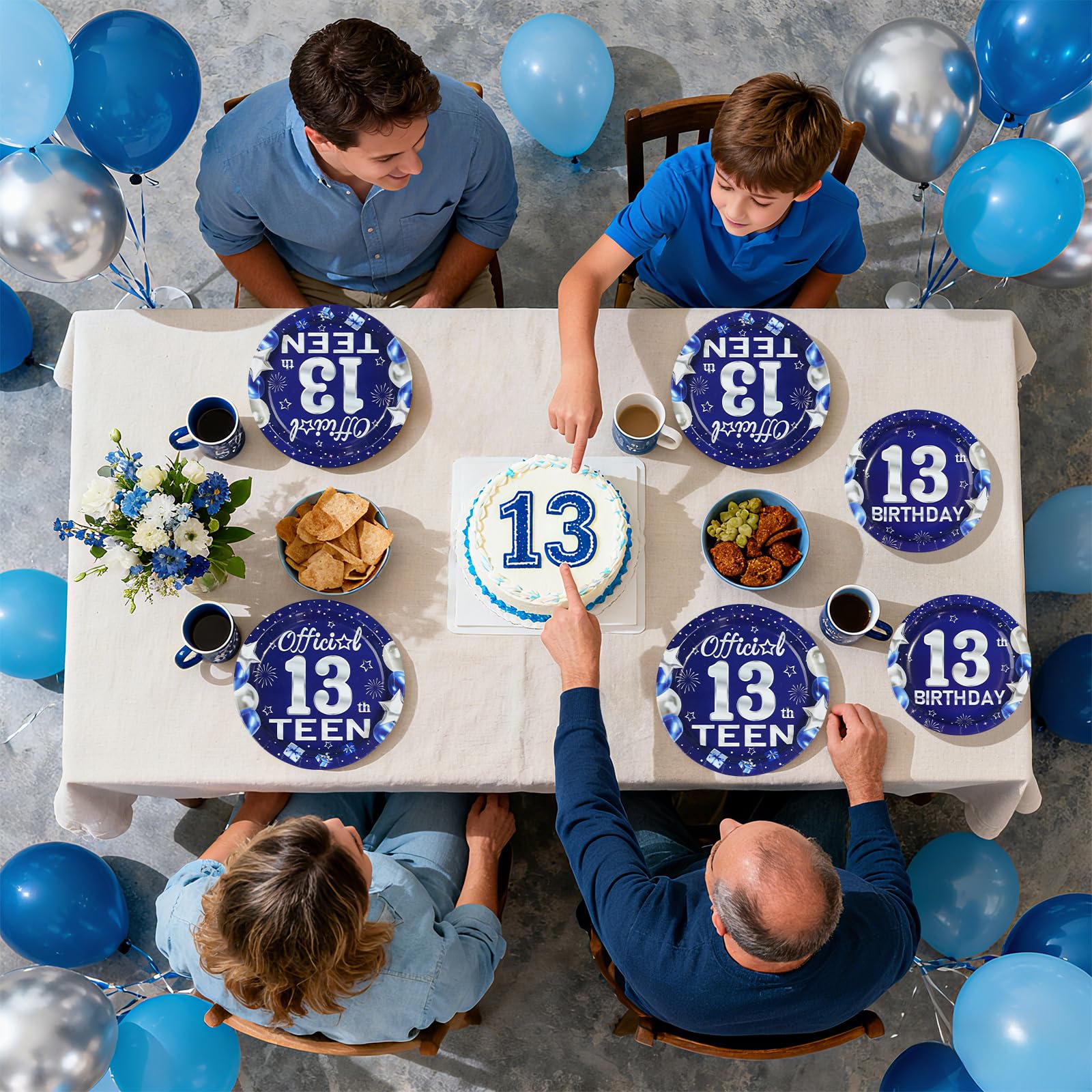 96 Pcs Blue Sliver 13th Birthday Party Plates and Napkins - Grencian